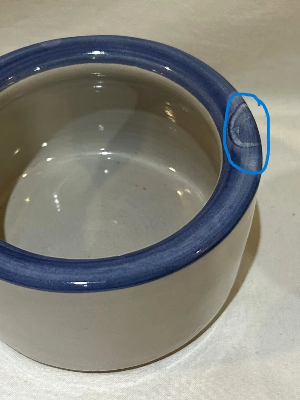 VTG Louisville Kentucky Stoneware Hand Painted Pet Bowl Gray Blue 5.5
